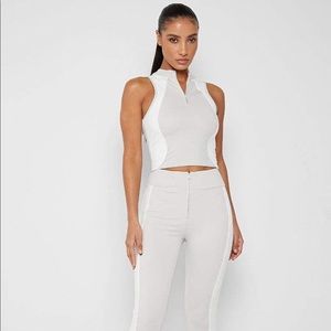 Stone Grey Funnel Neck Racer Crop Top